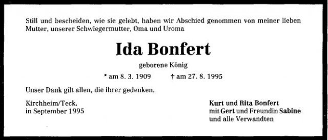 Koenig Ida 1909-1995 Todesanzeige